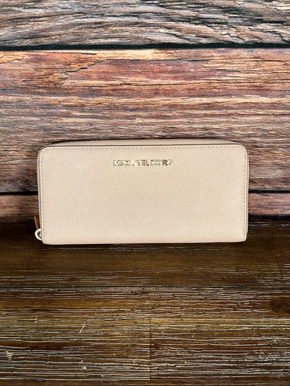 Michael Kors Blush Sand Brown Saffiano Zip-Around Wallet!